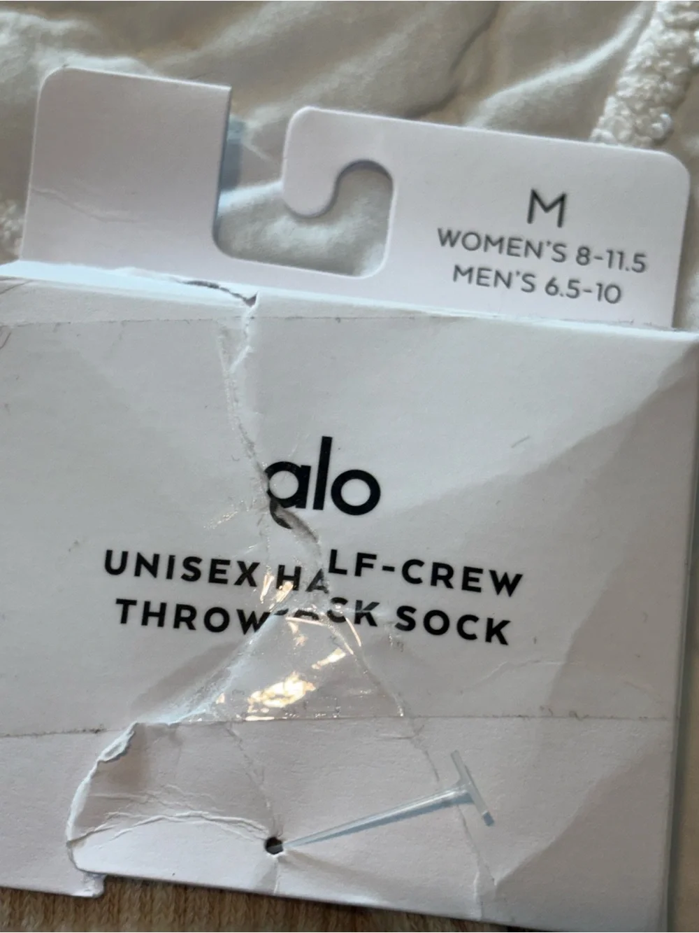 ALO Yoga unisex half Crew Socks /White Logo and Stripes throwback Sock Oatmeal